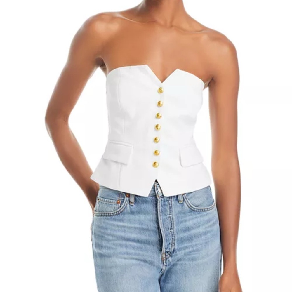 Aqua White Strapless Button-Down Women's Top